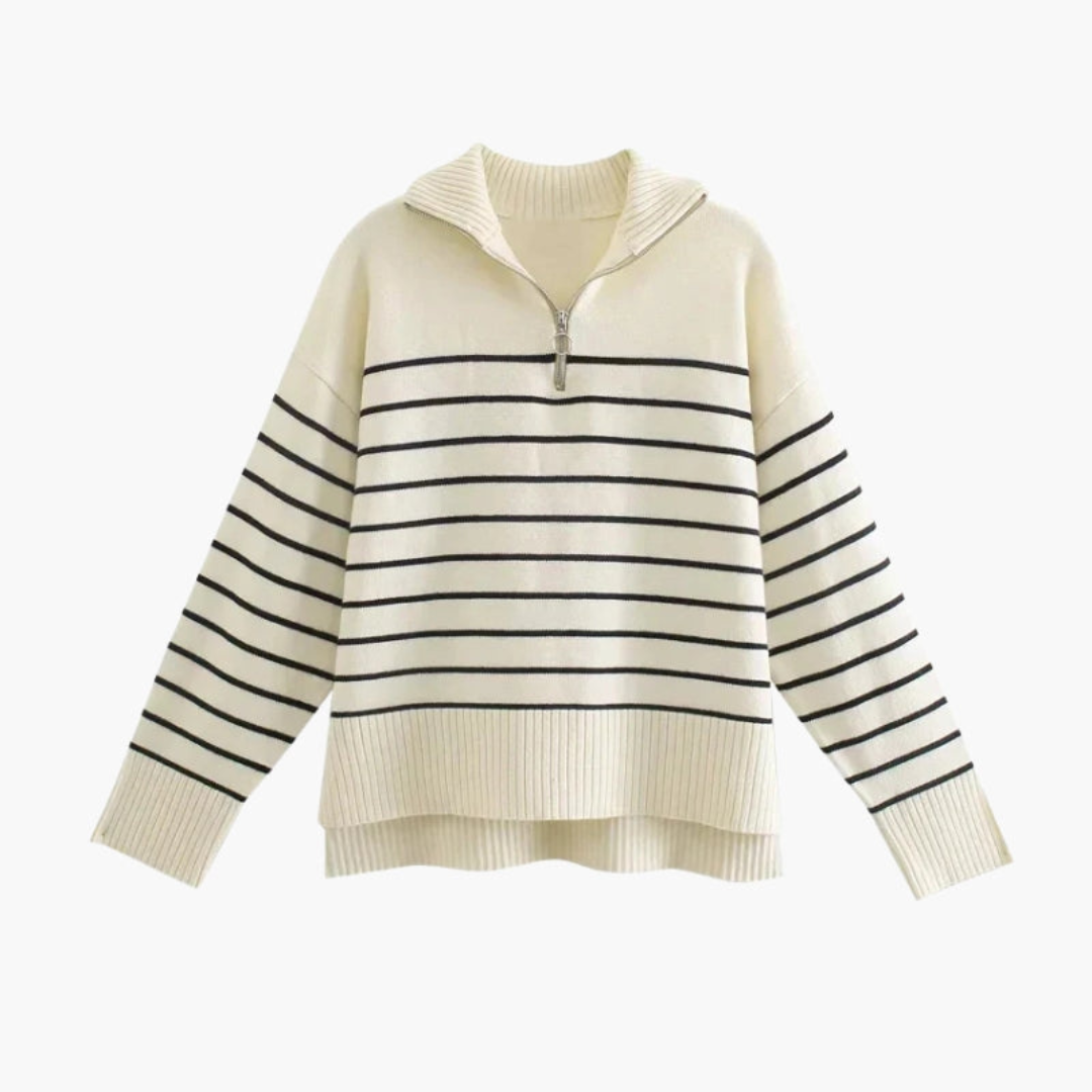 Maison Greyford | Women's Striped Half-Zip Sweater | Classic Knit