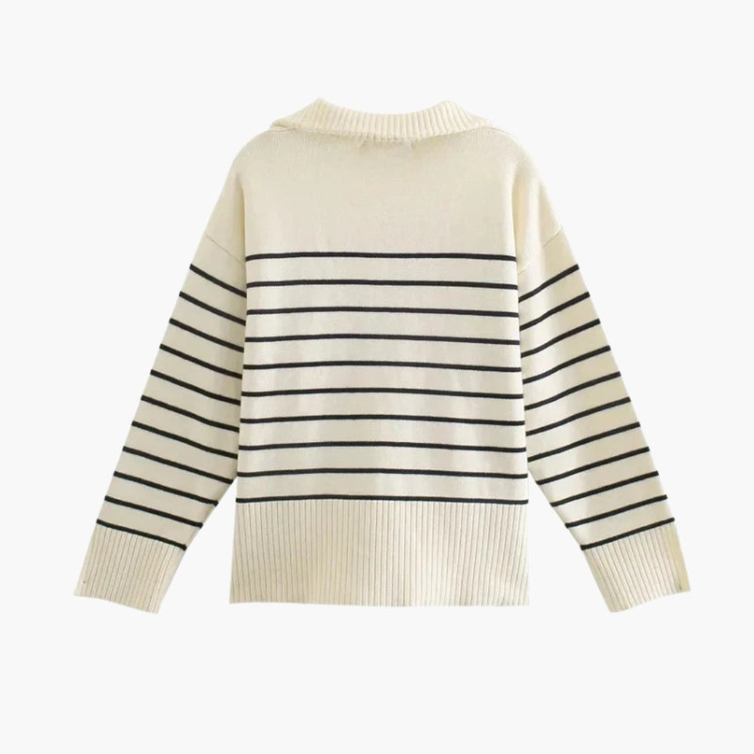 Maison Greyford | Women's Striped Half-Zip Sweater | Classic Knit
