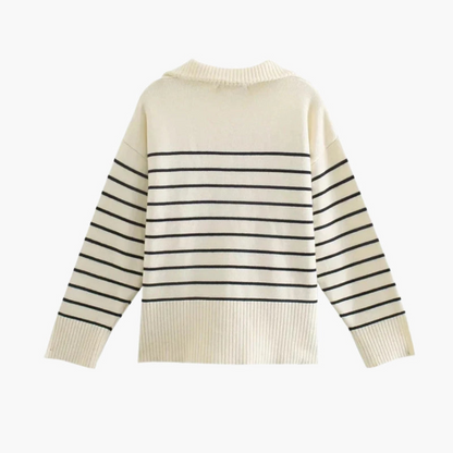 Maison Greyford | Women's Striped Half-Zip Sweater | Classic Knit