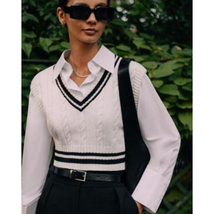 Maison Greyford | Women's V-Neck Sweater Vest | Preppy Knit