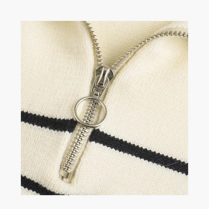 Maison Greyford | Women's Striped Half-Zip Sweater | Classic Knit