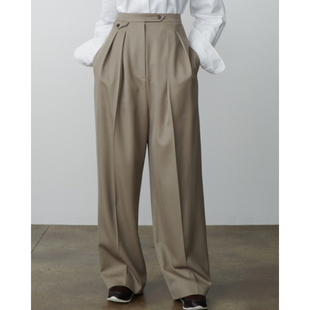 Maison Greyford | Women's High-Waist Pleated Trousers | Taupe Wide-Leg