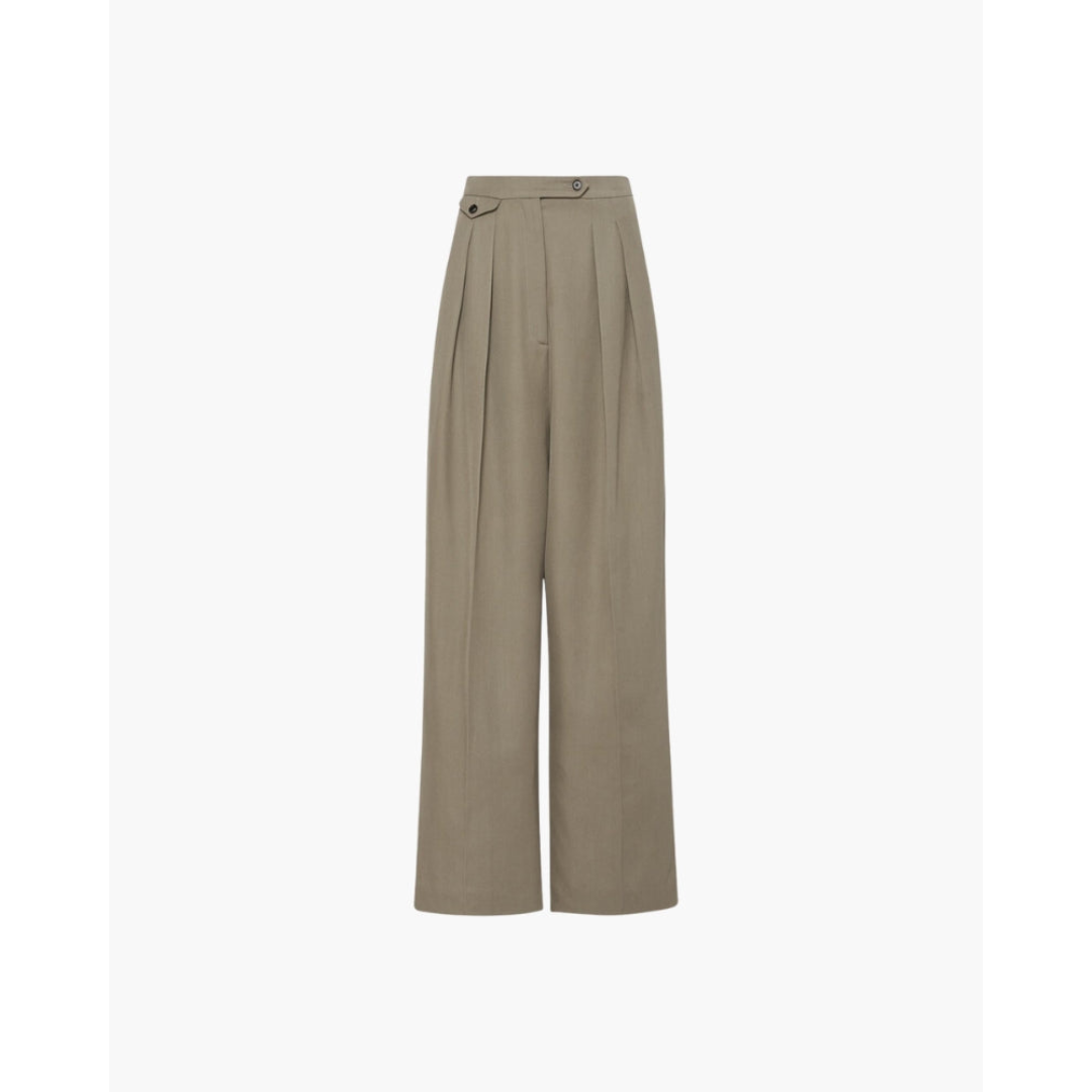 Maison Greyford | Women's High-Waist Pleated Trousers | Taupe Wide-Leg